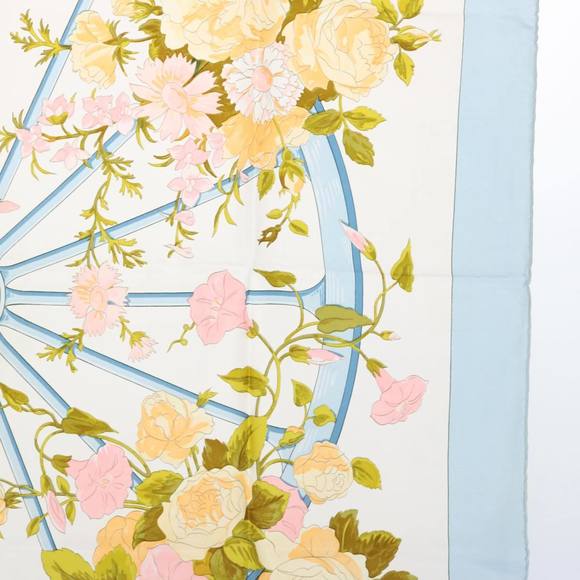 HERMES Carre 90 ROMANTIQUE Scarf Silk Blue Auth am5236 - Picture 7 of 16